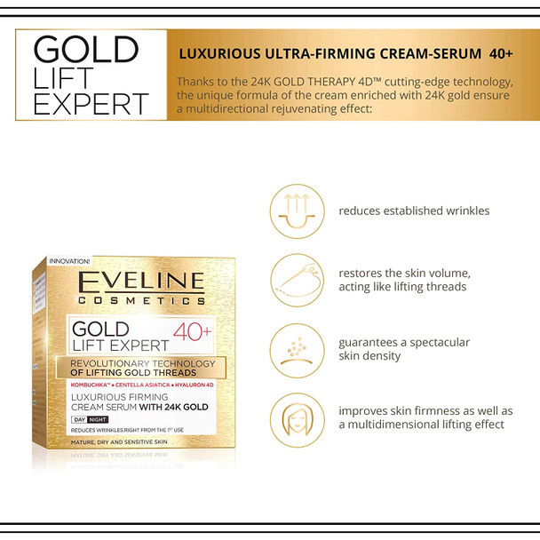 Eveline Cosmetics Gold Lift Expert 40+ Face Firming Cream Serum With 24K Gold