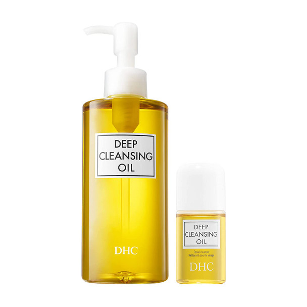 DHC Deep Cleansing Oil and Travel Size, Facial Cleansing Oil, Makeup Remover, Cleanses without Clogging Pores, Residue-Free, Fragrance and Colorant Free, All Skin Types, 6.7 fl. oz. and 1 fl. oz.