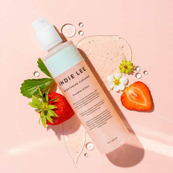 Indie Lee Brightening Cleanser - Exfoliating Gel Face Wash + Makeup Remover with Vitamin C + Antioxidants to Help Visibly Brighten, Firm + Protect Skin (10oz / 300ml)