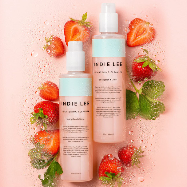 Indie Lee Brightening Cleanser - Exfoliating Gel Face Wash + Makeup Remover with Vitamin C + Antioxidants to Help Visibly Brighten, Firm + Protect Skin (10oz / 300ml)