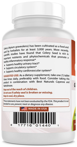 Best Naturals Celery Seed 600 Mg Tablet, 180 Count