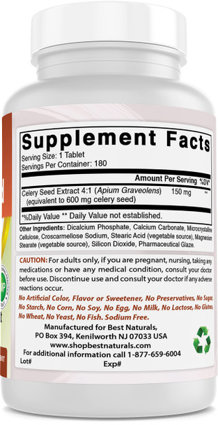 Best Naturals Celery Seed 600 Mg Tablet, 180 Count