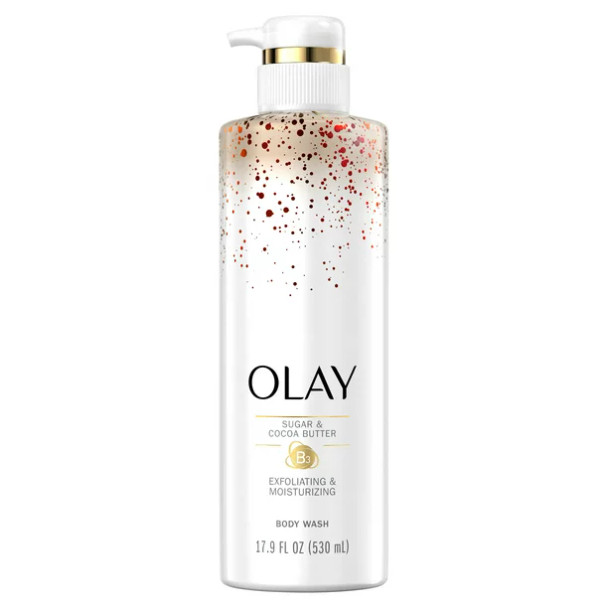 Olay Exfoliating & Moisturizing Body Wash with Sugar, Cocoa Butter, and Vitamin B3, 17.9 Oz