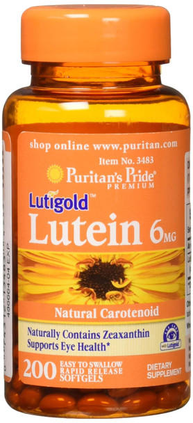 Puritans Pride Lutein 6 Mg with Zeaxanthin Softgels, 200 Count