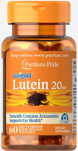 Lutein 20 mg with Zeaxanthin, Eye Health Support, 60 Count by Puritan's Pride®