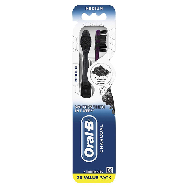 Oral-B Charcoal Toothbrush Whitening Therapy, Medium 2ct