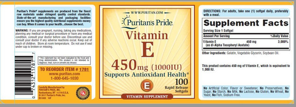 Puritan's Pride Vitamin E 450 Mg Supports Immune Function