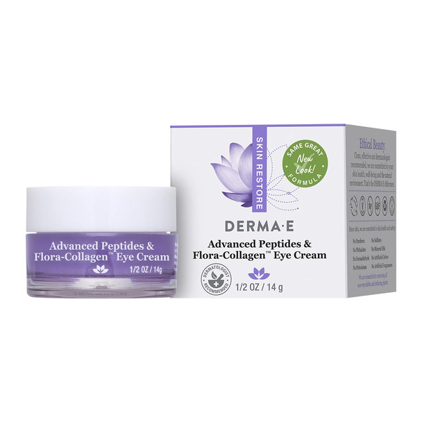 Derma E Advanced Peptides and Flora-Collagen Eye Cream  Anti-Aging Moisturizer Smooths Appearance of Crows Feet, Lines and Wrinkles, 1/2 Oz