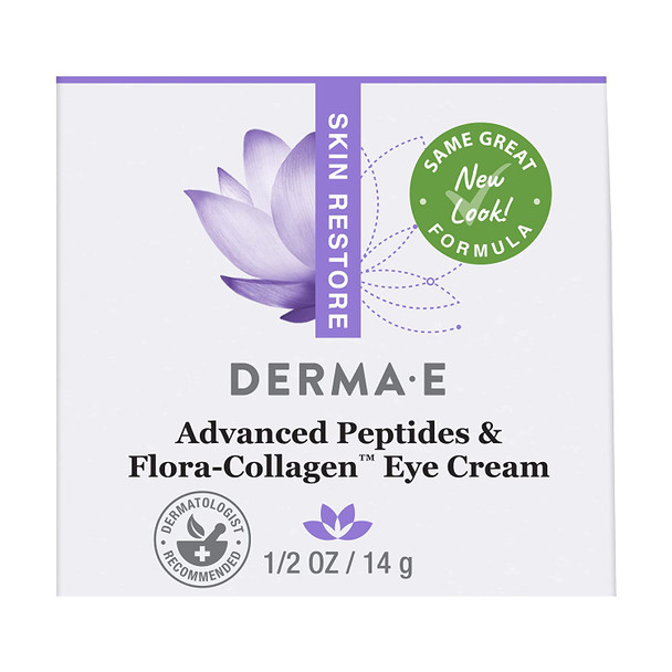 Derma E Advanced Peptides and Flora-Collagen Eye Cream  Anti-Aging Moisturizer Smooths Appearance of Crows Feet, Lines and Wrinkles, 1/2 Oz