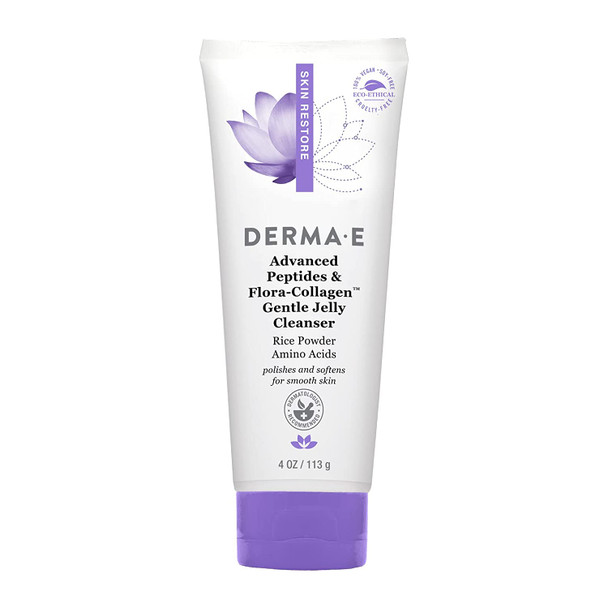 Derma E Advanced Peptides and Flora-Collagen Gentle Jelly Cleanser  Cleansing Face Wash Brightens, Hydrates and Reduces Appearance of Facial Lines and Wrinkles, 4 Oz