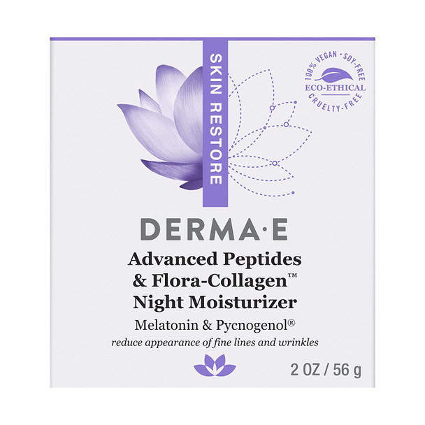 Derma E Advanced Peptides and Flora-Collagen Night Moisturizer  Hydrating Topical Facial Cream Improves Elasticity and Reduces Appearance of Lines and Wrinkles, 2 Oz