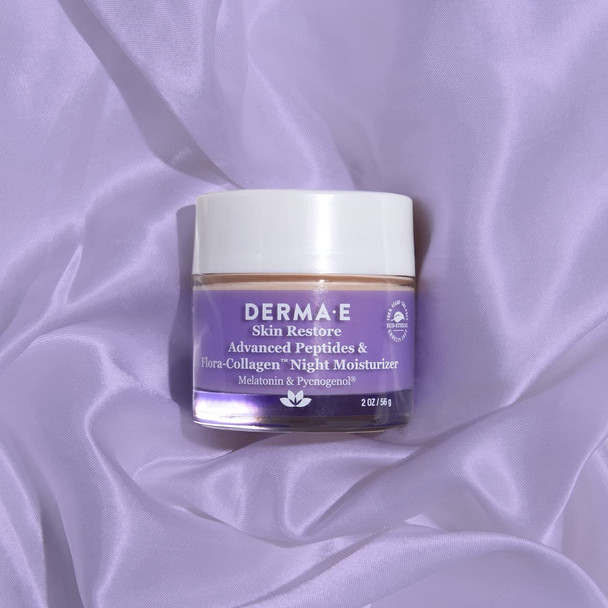 Derma E Advanced Peptides and Flora-Collagen Night Moisturizer  Hydrating Topical Facial Cream Improves Elasticity and Reduces Appearance of Lines and Wrinkles, 2 Oz