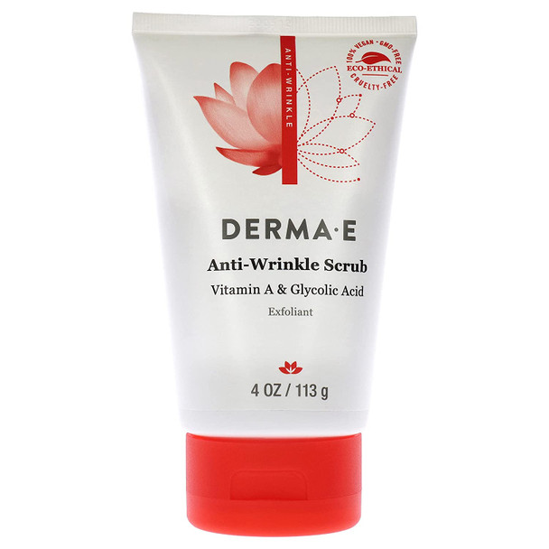 DERMA E Anti-Wrinkle Scrub  Anti-Aging Face Wash with Glycolic Acid and Vitamin A  Cleansing and Exfoliating Treatment Removes Makeup, Oil and Impurities, 4 oz