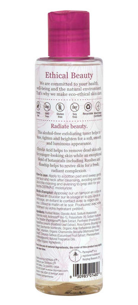 DERMA E Radiance Toner  Facial Toner with Glycolic Acid and Rooibos  Brightening and Exfoliating Toning Solution Refreshes and Purifies Skin, 6 oz