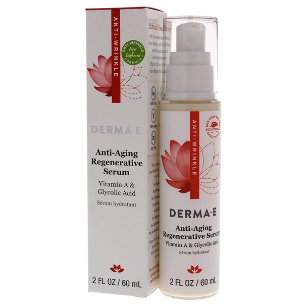 DERMA E Anti-Aging Regenerative Serum  Hydrating Day and Night Serum  Skin Renewing Serum with Glycolic Acid and Vitamin A  Advanced Facial Skin Care Treatment, 2 fl oz