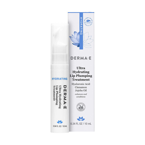 DERMA E Ultra Hydrating Lip Plumping Treatment  Advanced Lip Plumper for Enhanced Fullness and Natural Color  Lip Moisturizer with Hyaluronic Acid, Cinnamon and Jojoba Oil, 0.34 Fl Oz