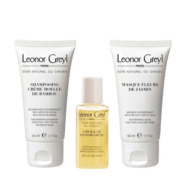 Leonor Greyl Paris - Luxury Travel Kit for Dry Hair - TSA Approved - Travel Size Shampoo, Hair Oil & Conditioning Mask for Dry Hair