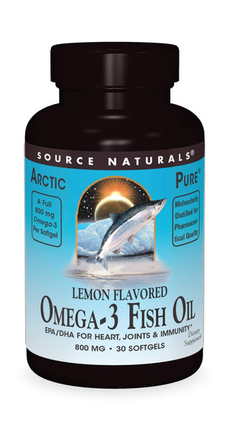 Source Naturals ArcticPure Omega-3 Fish Oil 800mg Maximum Potency EPA + DHA For Heart, Joint, Brain & Immune Health - Non-Fishy Lemon Flavor - 30 Softgels