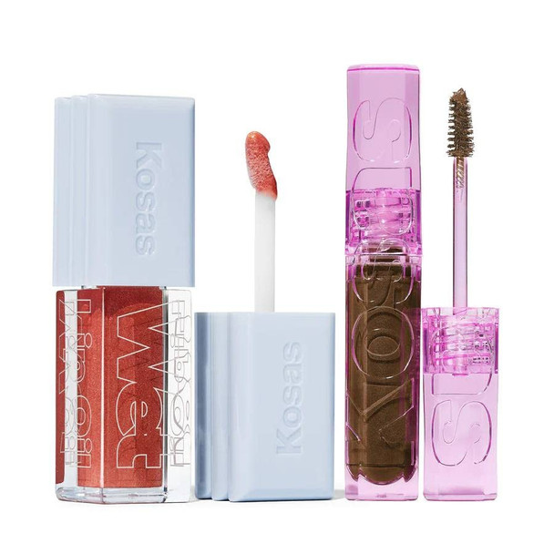 Kosas Unreal Brows + Lips Set (Tinted Brow Gel in Medium Chocolate Brown + Plumping Lip Gloss in Dip