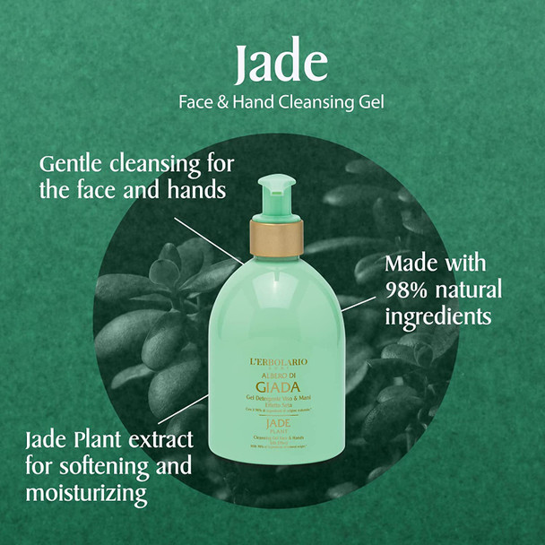 L'Erbolario Jade Plant Face And Hands Cleansing Gel - Floral And Citrus Fragrance - Moisturizing And Softening Properties - Silky Effect - Leaves Your Skin Revitalized And Clean - 9.4 Oz Body Wash