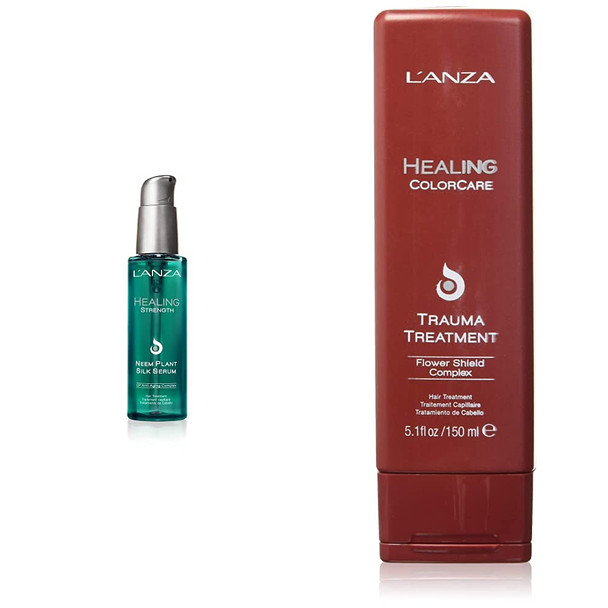 L'ANZA Healing Strength Neem Plant Silk Serum, 3.4 Fl Oz & Healing Colorcare Color-Preserving Trauma Treatment 5.1 Fl Oz