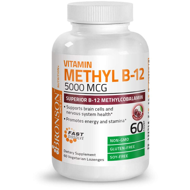 Bronson Methyl B12 5000 Mcg Vitamin B12 Methylcobalamin Energy & Brain Support 60 Lozenges