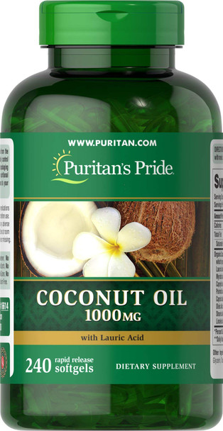 Coconut Oil, 1000 mg, 240 Rapid Release Softgels by Puritan's Pride