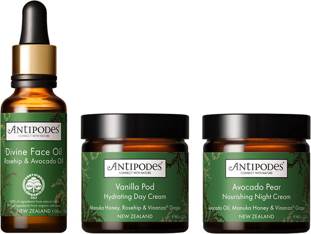 Antipodes® Anti-Aging Trio  Collagen Cream  Anti-Aging Serum  Moisturiser for Dry Skin - Natural Skincare Set