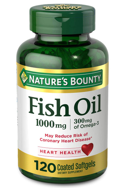 Nature's Bounty Fish Oil, 1000mg, 300mg of Omega-3, 120 Odorless Softgels (Packaging May Vary)