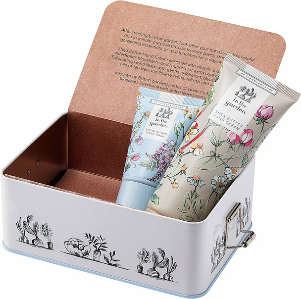 Heathcote and Ivory In The Garden Hand Care Tin, 100 ml Hand Cream and 50 ml Exfoliating Hand Wash