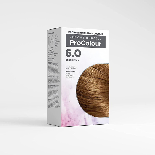 Jerome Russell ProColour Professional Hair Colour, Hair Dye, Permanent Hair Colour, No Ammonia, Grey Coverage, Light Brown 6.0