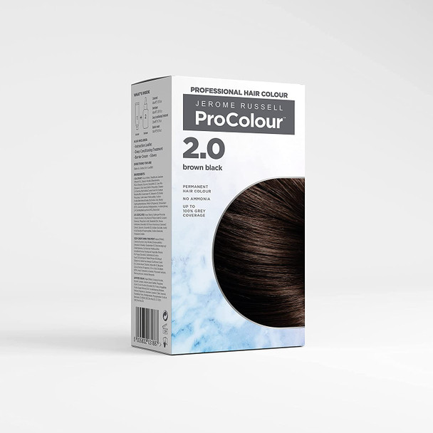 Jerome Russell ProColour Professional Hair Colour, Hair Dye, Permanent Hair Colour, No Ammonia, Grey Coverage, Brown Black 2.0