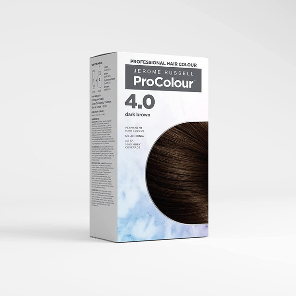 Jerome Russell ProColour Professional Hair Colour, Hair Dye, Permanent Hair Colour, No Ammonia, Grey Coverage, Dark Brown 4.0
