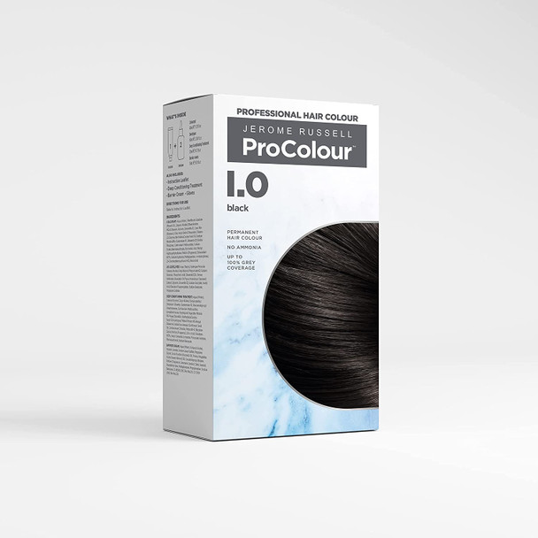 Jerome Russell ProColour Professional Hair Colour, Hair Dye, Permanent Hair Colour, No Ammonia, Grey Coverage, Black 1.0