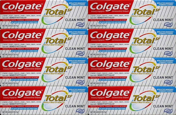 Colgate Total Toothpaste, Clean Mint, Travel Size, 0.88 Ounce (Pack of 8)