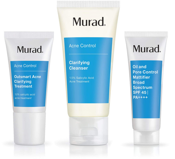 Murad Get Over Zit Kit - Breakout Skin Care Kit with Face Clarifying Cleanser, Breakout Skin Treatment and SPF Facial Mattifier - 3 Trial Size Skin Care Products for Blemish and Breakout Prone Skin