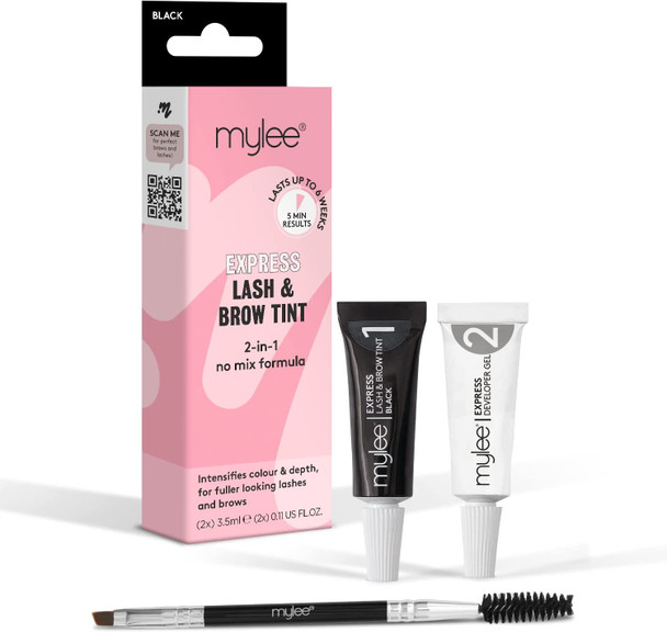 Mylee Express Lash & Brow Kit  2 in 1 No Mix Formula, Tint + Developer Gel + Double Sided Brush, Professional Eyelash & Eyebrow Dye Tinting, Long Lasting, Semi-Permanent, Fast & Easy (Black)