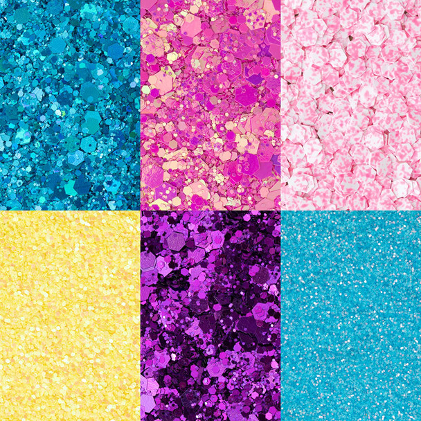MYGEL by Mylee All That Glitters Glitter Kit - Club Tropicana - 6X Nail Glitter Jars + Sponge Applicator - DIY Nail Decoration, Sequins Powder, Holographic Dust Powder - Ideal for Nail Art & Crafts