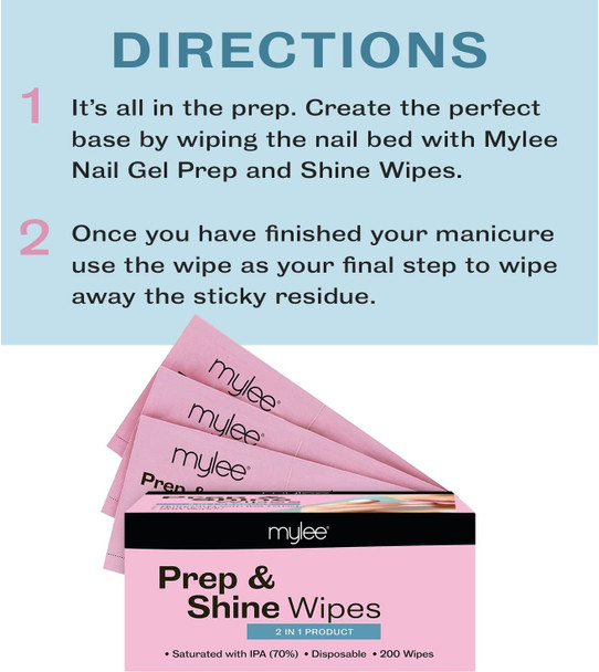 Mylee 204pcs Gel Polish Prep & Shine Wipes, UV LED Gel Nails Soak Off Varnish & Sticky Residue Remover, Cleanses Nail Plate Pre-Manicure Pedicure and Removes Sticky Inhibition Layer