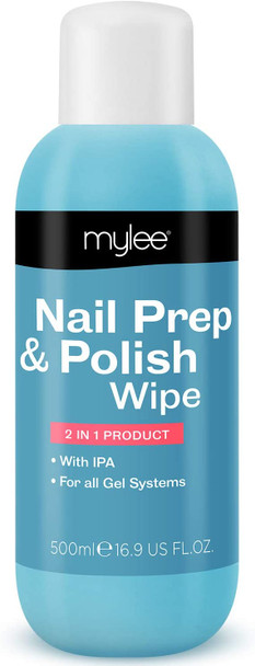 Mylee Prep + Wipe Gel Nail Polish Residue Cleaner Remover, 500ml Bottle, Gel Nail Preparation, UV LED Manicure Gel Polish Base Wipe, Multi-Purpose for Sanitising Nail Plate & Removing Tacky Layer