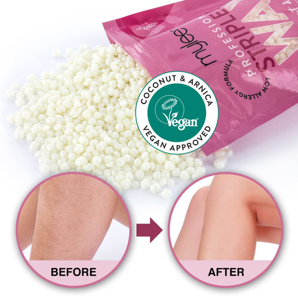 Mylee Professional Hard Wax Beads 500g, Stripless Depilatory Waxing Pellets Solid Film Beans No Strip Needed, Painless Gentle Hair Removal of Full Body, Face & Bikini Line (Coconut & Arnica)