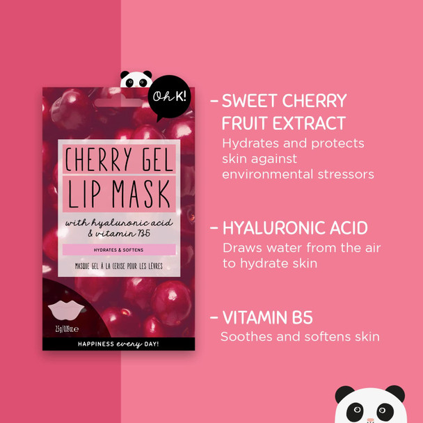 Oh K Hydrating Cherry Lip Mask for moisturising Lips, with added Vitamin B5 and Hyaluronic Acid, Wild Cherry Scent
