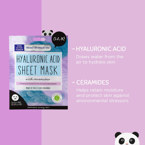 Oh K Hyaluronic Sheet Mask for Dry and Dehydrated Skin, With Added Ceramides, Biodegradable, Vegan and Cruelty Free, 40g