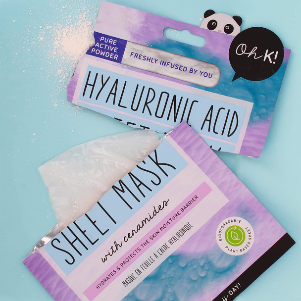 Oh K Hyaluronic Sheet Mask for Dry and Dehydrated Skin, With Added Ceramides, Biodegradable, Vegan and Cruelty Free, 40g