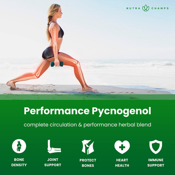 Pycnogenol Pine Bark - Premium Supplement with 200mg Herbal Complex for Circulation, Blood Flow & Nitric Oxide Production - Superior Absorption & Results with Black Pepper Extract