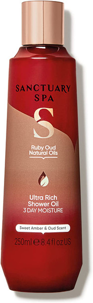 Sanctuary Spa Ruby Oud Shower Oil for Dry Skin, No Mineral Oil, Cruelty Free and Vegan, 250 ml