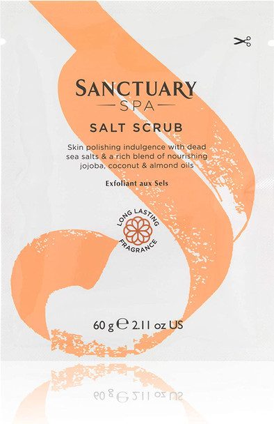 Sanctuary Spa Salt Body Scrub Sachet, Exfoliating Dead Sea Salt with Natural Oils, Vegan and Cruelty Free, 60g