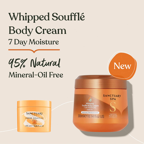 Sanctuary Spa Whipped Souffle Body Cream, No Mineral Oil, Cruelty Free and Vegan Body Moisturiser for Dry Skin, 300 ml