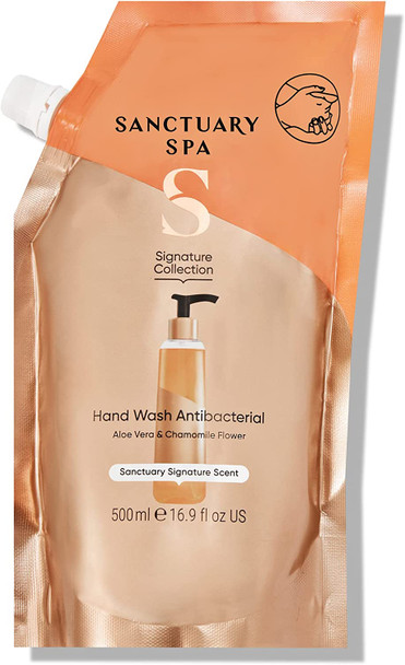 Sanctuary Spa Antibacterial Handwash Refill Pouch, No Mineral Oil, Cruelty Free & Vegan Hand Soap Refill, 500ml, Orange