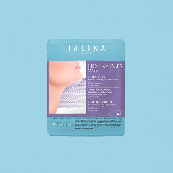 Talika Bio Enzymes Mask Neck - Smoothing Anti-Aging Neck Mask - Biocellulose Moisturizing Neck Mask - Second Skin Effect Beauty Sheet Mask - 12g